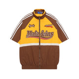 Contrast splicing stand up collar short sleeved shirt